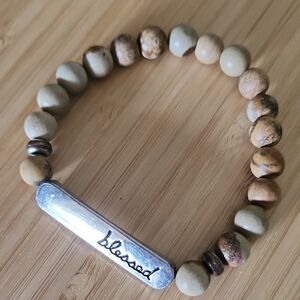 Natural Stone Beaded Bracelet with Silver Accent